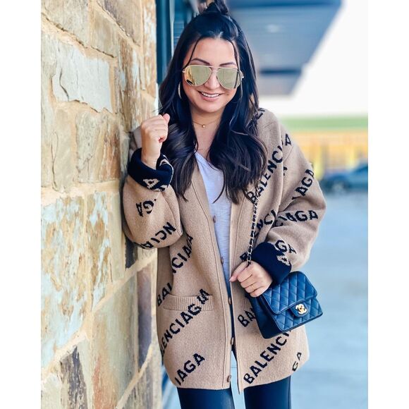 Balenciaga Jacquard Motif Logo Intarsia Cardigan - Picture 8 of 16